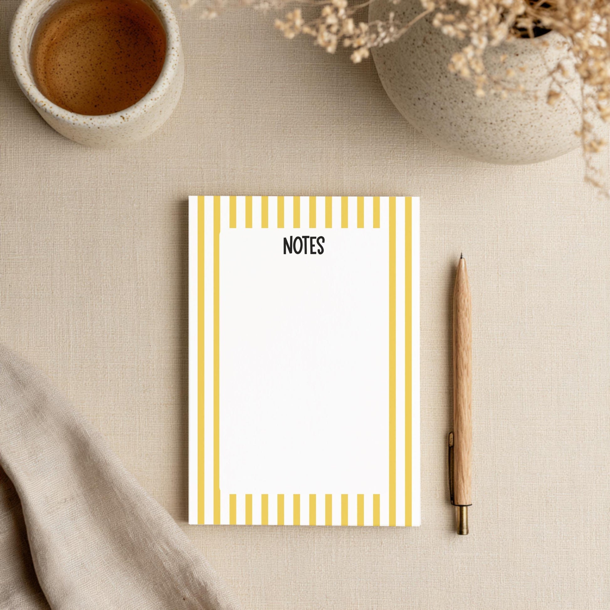 Premium Writing Notepad Yellow White Striped Design Professional Office Stationery 5x7 Tear Away Sheet Paper Quality Desk Organizer Tool Daily List Making Pad Memo Writing Surface Student Note Taking Supply Chipboard Backing Essential Task