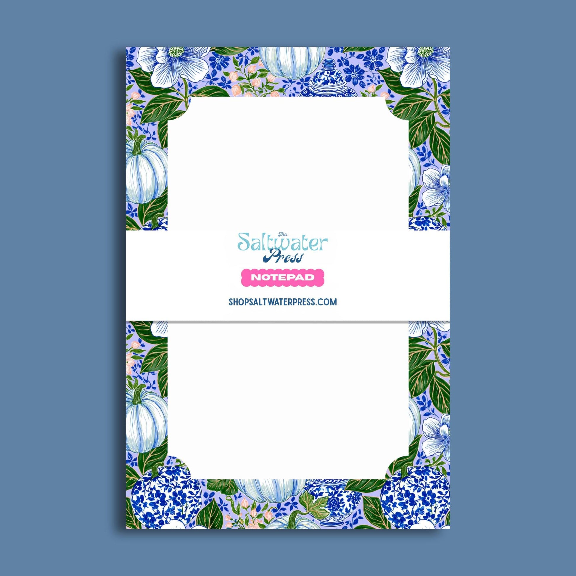 Chinoiserie Notepad Blue White Ginger Jar Design Lined Tearaway Desk Pad Elegant Stationery Gift Office Organizer Essential Home Workspace Styling Floral Border Pattern Premium Paper Quality Smooth Writing Surface Daily Planning Notes List