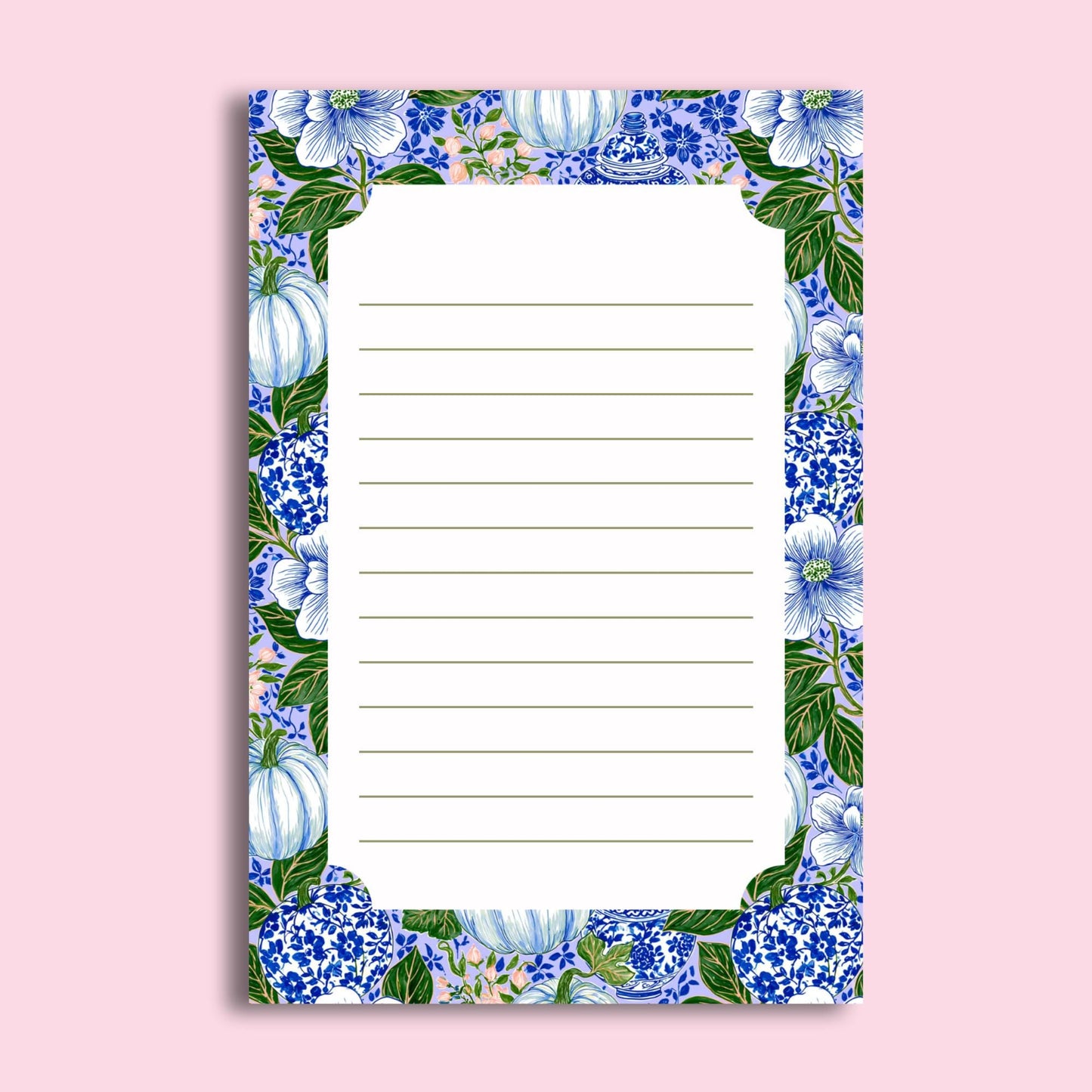 Ginger Jar Stationery Chinoiserie Notepad Design Blue White Floral Border Lined Tearaway Sheets Desk Pad Organization Elegant Writing Paper Premium Quality Surface Preppy Office Accessory Coastal Desk Decor Daily Planning Essential