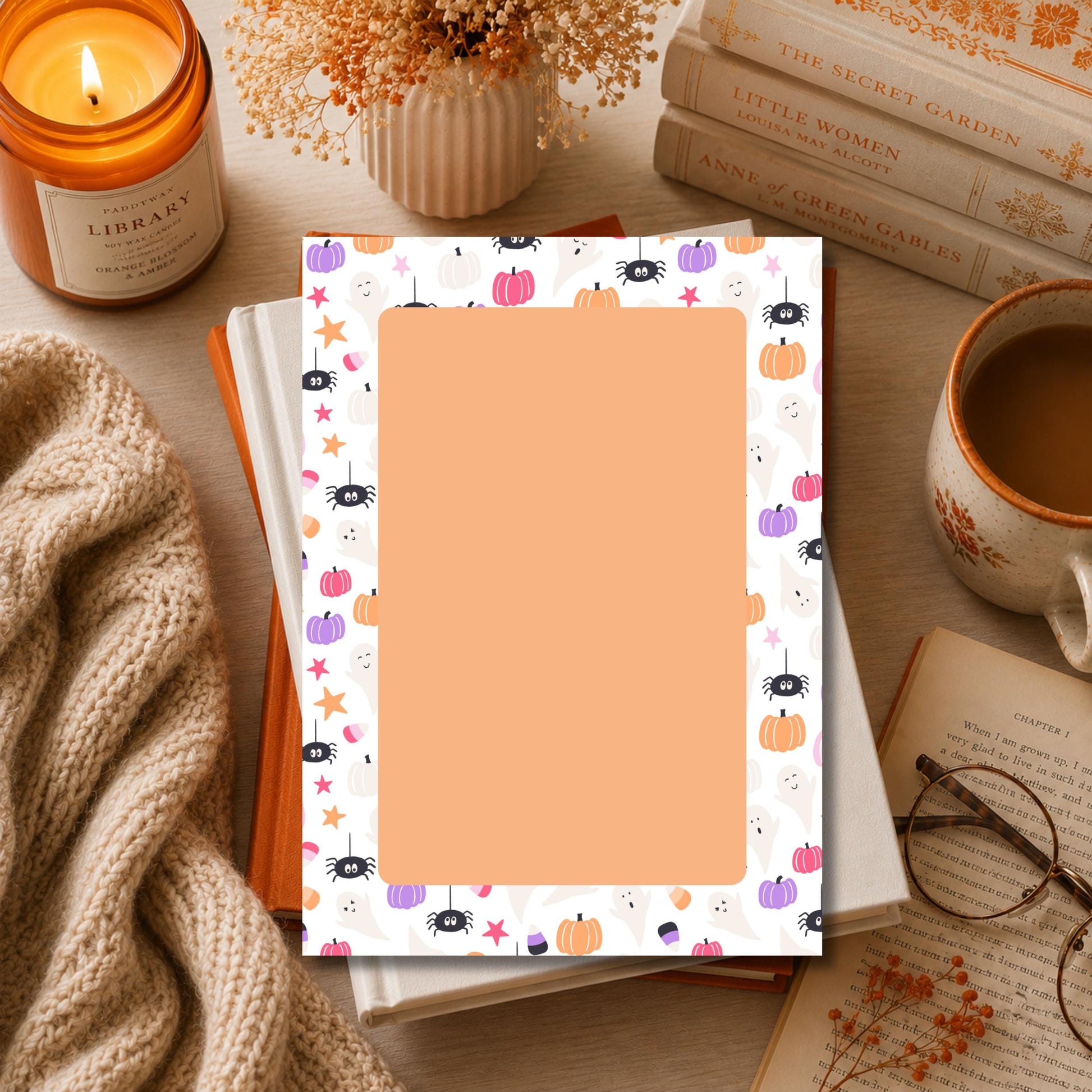 Fall Writing Pad Seasonal Desk Organization Halloween Notepad Cute Pumpkin Design Stationery Collection Perfect Teacher Gift Ideas 5x7 Office Supply 50 Sheet Quality Paper Autumn Memo List Essential Classroom Party Favor Spiders Ghosts