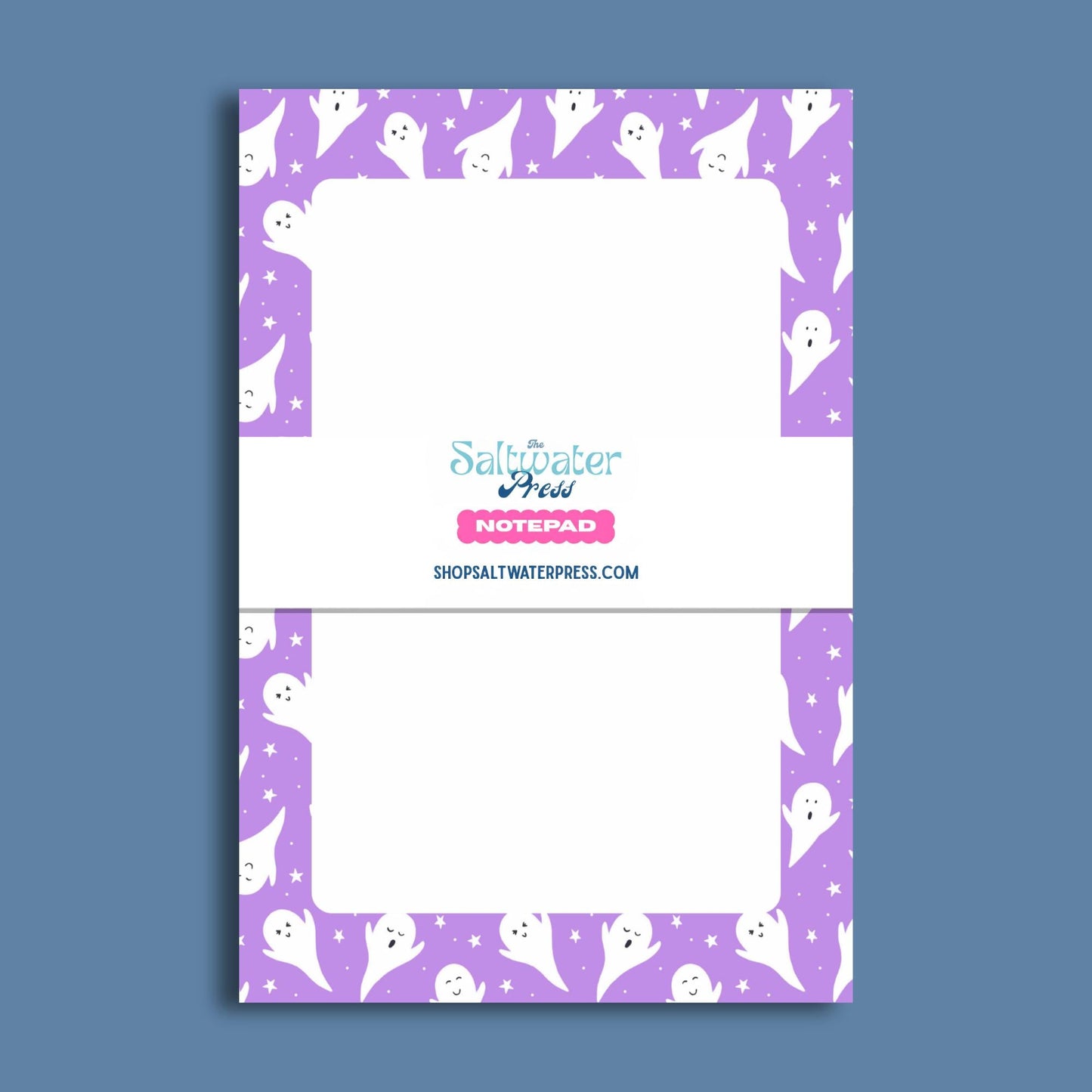 Ghost Notepad Halloween Writing Pad Cute Purple Border Design 50 Sheet Tear Away Pages Quality Paper Chipboard Backing Festive Desk Supply Office Memos Daily Notes Student School Lists Kawaii Stationery Gift Spooky Season Decor Blank