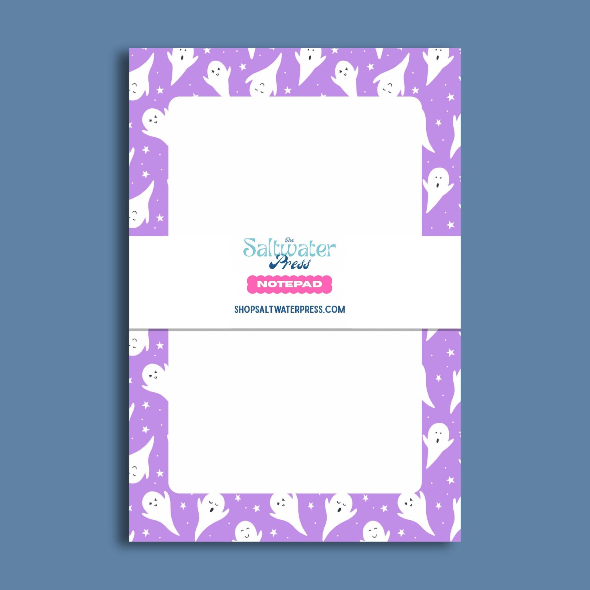 Ghost Notepad Halloween Writing Pad Cute Purple Border Design 50 Sheet Tear Away Pages Quality Paper Chipboard Backing Festive Desk Supply Office Memos Daily Notes Student School Lists Kawaii Stationery Gift Spooky Season Decor Blank