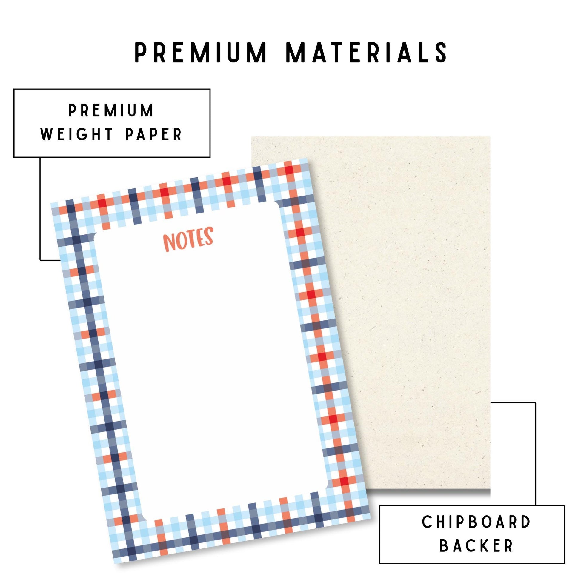 Desk Organization Notepad Tear Away Sheets Plaid Memo Pad Daily Task Planning Essential Office Supplies Stationery Gingham Pattern Border Design Coastal Writing Paper Professional Workspace Accessory Blue Coral Color Scheme Premium Quality