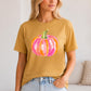 Cute Halloween Shirt Women Watercolor Pumpkin Graphic Tee Pink Coral Fall Fashion Preppy Autumn Apparel Casual Party Outfit Harvest Festival Wear Thanksgiving Dinner Clothing Artistic Seasonal Style October Fashion Statement Pumpkin Patch