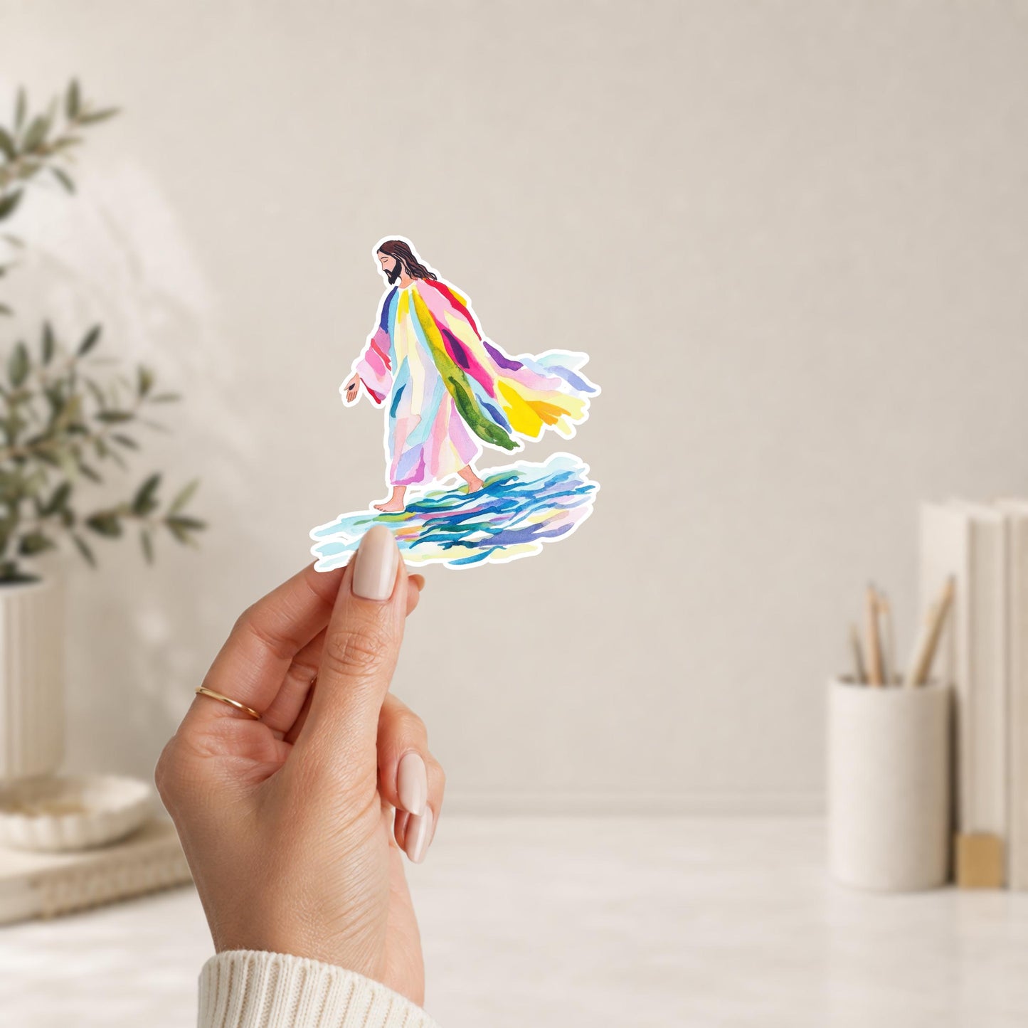 Waterproof Vinyl Sticker Rainbow Watercolor Design Faith Inspired Art Premium Die Cut Decal Perfect Laptop Decoration Water Bottle Sticker Journal Embellishment Planner Accessory UV Resistant Fade Proof Construction Scratch Resistant Finish