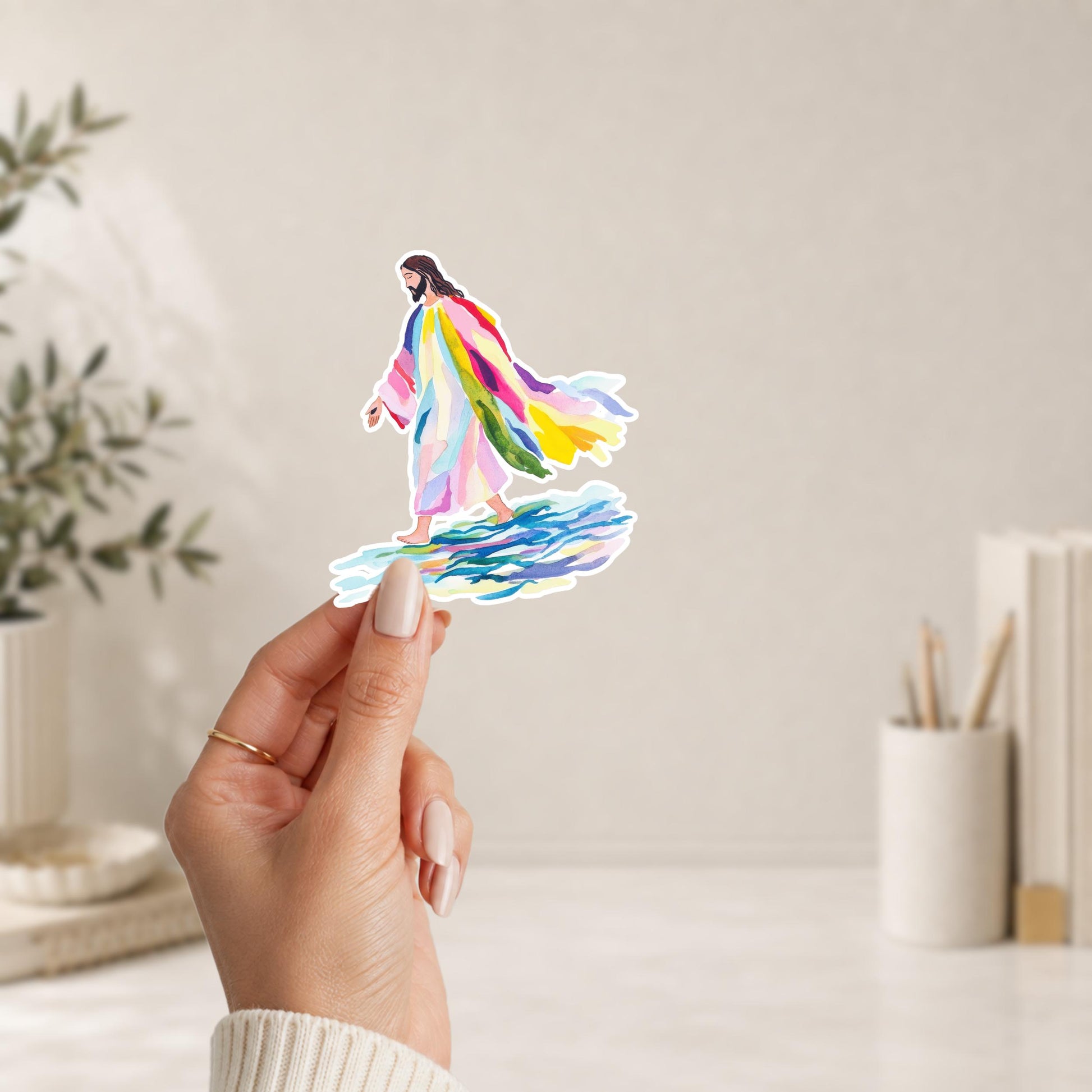 Waterproof Vinyl Sticker Rainbow Watercolor Design Faith Inspired Art Premium Die Cut Decal Perfect Laptop Decoration Water Bottle Sticker Journal Embellishment Planner Accessory UV Resistant Fade Proof Construction Scratch Resistant Finish