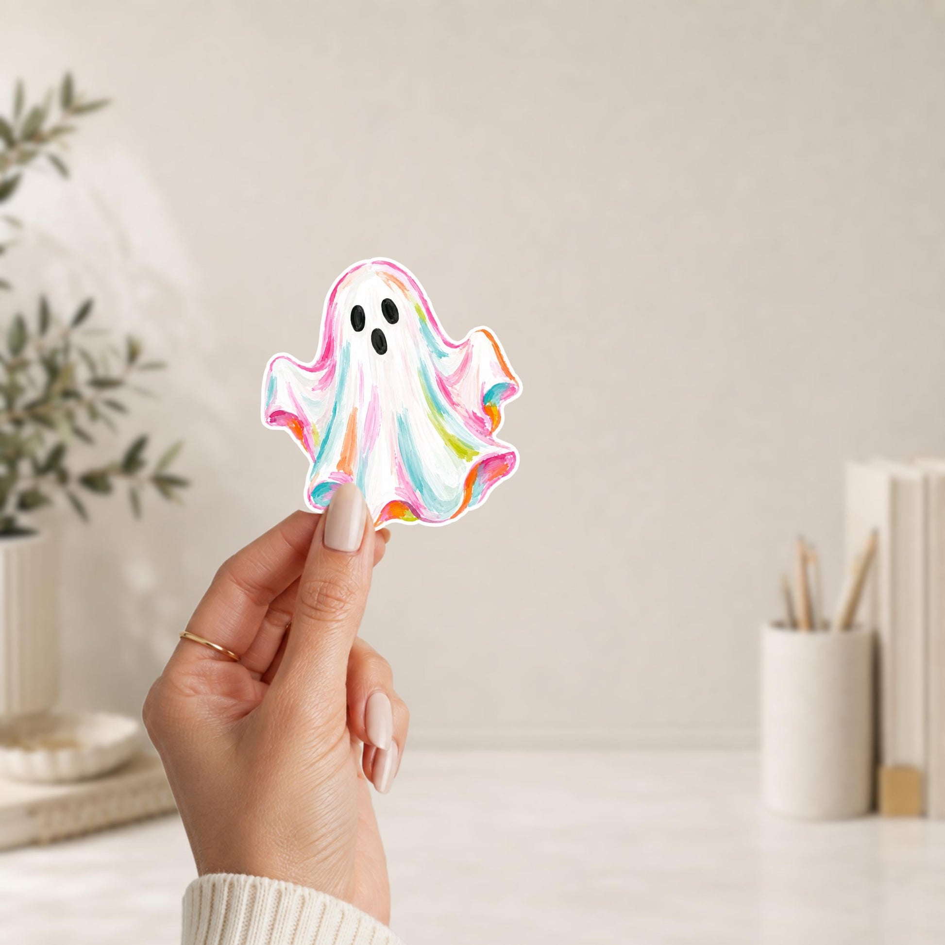 Rainbow Ghost Sticker Waterproof Vinyl Decal Colorful Marbled Pattern Cute Halloween Decoration Laptop Sticker Water Bottle Decal Kawaii Ghost Design Pastel Rainbow Colors Weatherproof Vinyl Sticker Planner Journal Decoration Phone Case