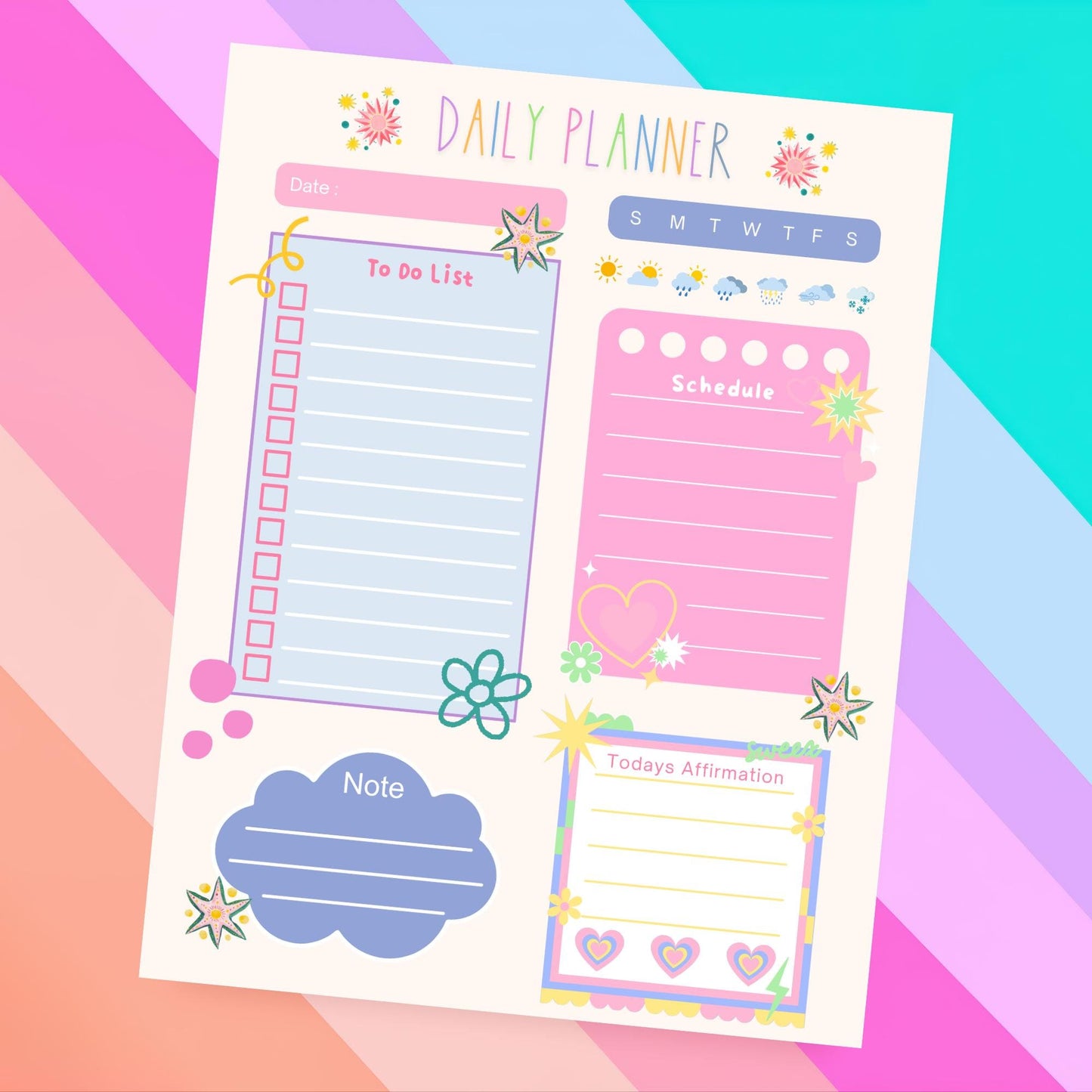 Aesthetic Desk Organizer Notepad Daily Planner Pad 50 Sheet Tear Off Design Pastel Colors Todo List Weekly Schedule Grid Student Planning Essential Workspace Productivity Tool Affirmation Section Weather Tracking Cute Stationery Gift