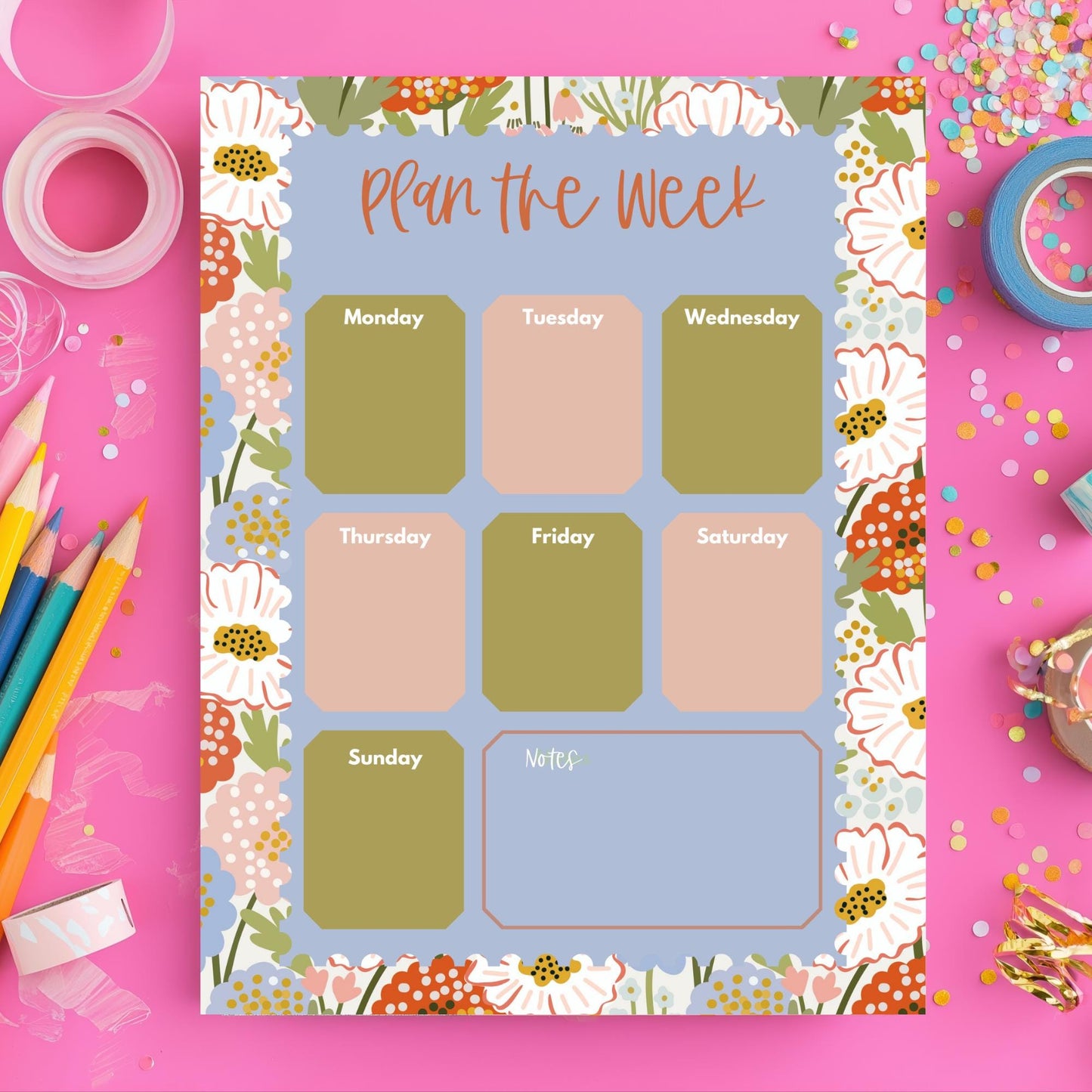 Floral Weekly Planning Pad Desk Organization Notepad Tear Away Sheets Botanical Design Office Planner Student Schedule Tracker Work Task Management Home Planning Tool Monday To Sunday Sections Notes Area Quality Paper Construction Chipboard