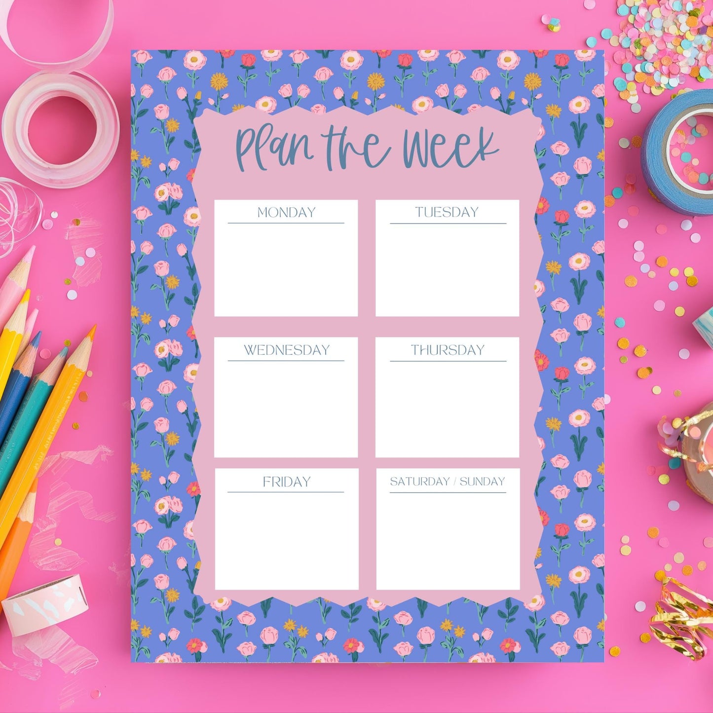 Desk Organizer Notepad Weekly Planning Pad Floral Border Design Task Management Sheets Productivity Planner Office Supplies Fifty Tearoff Pages Monday Sunday Schedule Layout Professional Student Workspace Tool Appointment Tracker Daily
