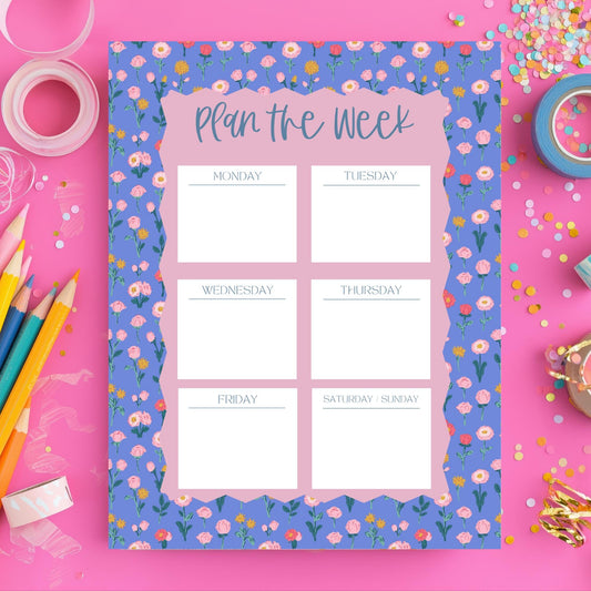 Desk Organizer Notepad Weekly Planning Pad Floral Border Design Task Management Sheets Productivity Planner Office Supplies Fifty Tearoff Pages Monday Sunday Schedule Layout Professional Student Workspace Tool Appointment Tracker Daily