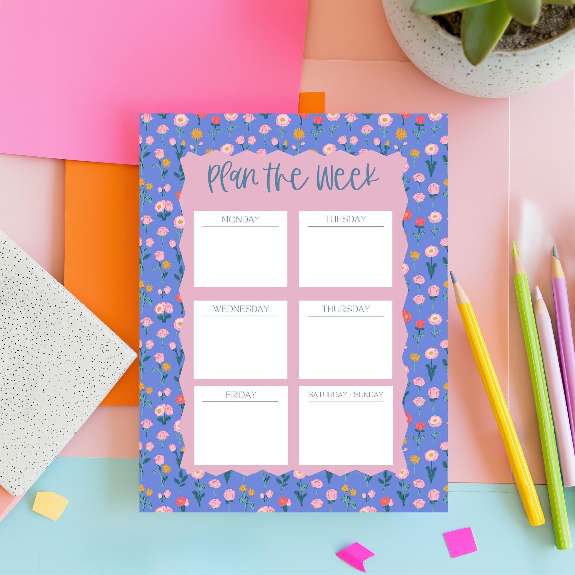 Floral Weekly Planner Desk Pad Notepad Organizer Fifty Tearoff Planning Sheets Task Management Tool Office Desk Supplies Productivity Notepad Monday Through Sunday Schedule Boxes Professional Student Workspace Organizer Appointment Planning