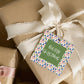 Christmas Gift Tag String Attached Holiday Present Label Linen Cardstock Construction Tree Pattern Border Design Merry Christmas Script Lettering Premium Quality Material Natural Twine String Pre Punched Hole Ready To Use Perfect Holiday