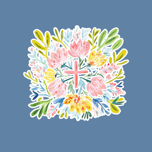 Bible Journaling Sticker Floral Cross Design Waterproof Vinyl Decal Devotional Planner Supplies Christian Women Faith Gift Pink Yellow Blue Botanical Flowers Premium Quality Watercolor Style Perfect Easter Present Laptop Accessory Notebook