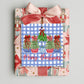 Christmas Present Marker Blue Gingham Farmhouse Tag Holiday Gift Label Square Design Element Festive Wrapping Accent Potted Tree Decoration Seasonal Package Marker Traditional Country Style Rustic Holiday Theme Premium Cardstock