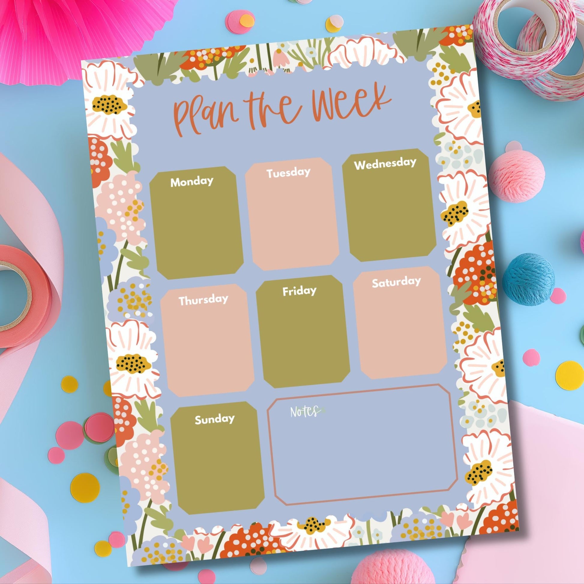 Weekly Planner Notepad Floral Design Desk Organizer Office Planning Pad Botanical Border Pattern Tear Off Sheets Schedule Tracker Student Agenda Work Task List Home Organization Tool Monday Through Sunday Layout Notes Section Quality Paper
