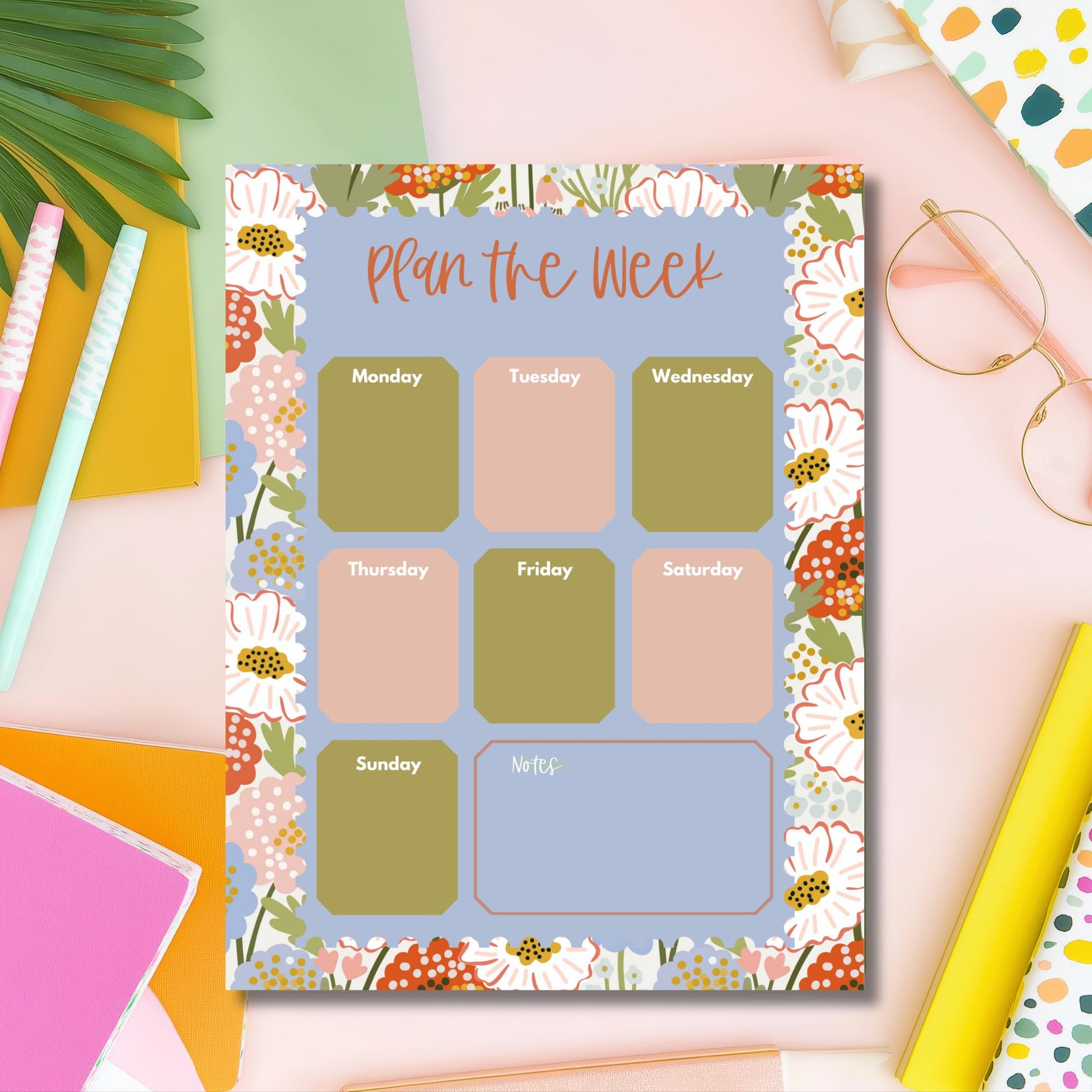 Botanical Planning Pad Weekly Desk Organizer Floral Border Notepad Tear Off Planning Sheets Office Task List Student Work Planner Schedule Management Tool Home Organization Pad Monday Through Sunday Layout Notes Section Quality Construction