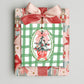 Farmhouse Christmas Tag Vintage Boot Design Holiday Gift Tag Gingham Checkered Pattern Rustic Present Tag Cottage Style Christmas Tag Evergreen Branch Design Red Berry Accent Pink Bow Detail Scalloped Oval Frame Premium Cardstock Tag Gift